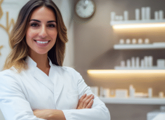 Contabilidade para Clínicas de Estética: O Guia Definitivo para Otimizar sua Gestão Fiscal Uma profissional de clínica de estética sorrindo.
