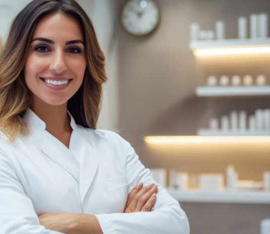 Contabilidade para Clínicas de Estética: O Guia Definitivo para Otimizar sua Gestão Fiscal Uma profissional de clínica de estética sorrindo.