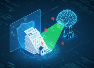 IA Revoluciona o Fisco: Como a Inteligência Artificial Ajuda Empresas a Evitar Erros Tributários Um robô ou figura humanoide interagindo com um gráfico financeiro digital, simbolizando como a inteligência artificial ajuda empresas a evitar erros tributários.