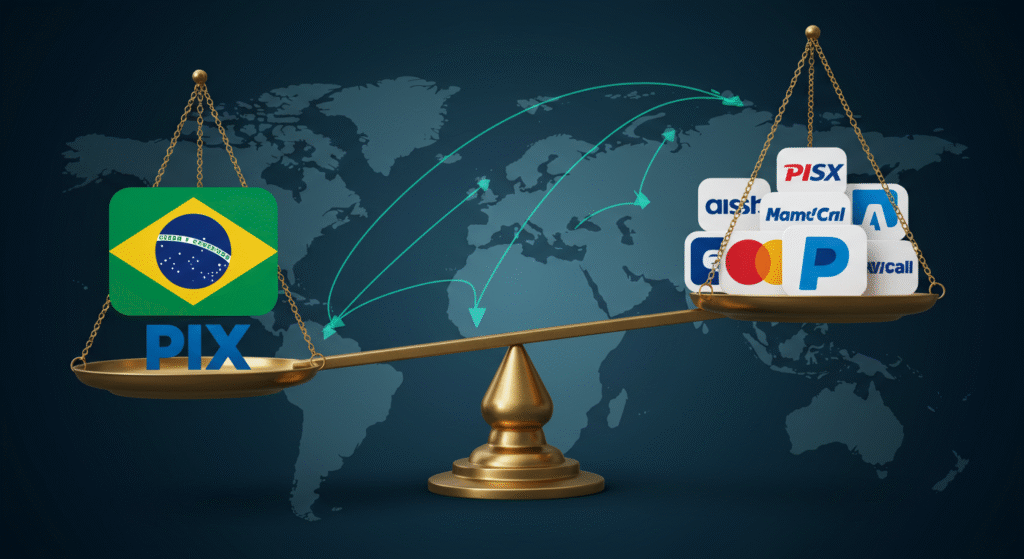 O PIX brasileiro sob investigação dos EUA, simbolizando a disputa por domínio nos pagamentos digitais