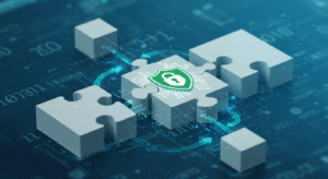 Uma imagem digital de blocos de informação se conectando perfeitamente, simbolizando a precisão na ECF na Prática: Blocos Críticos e Preenchimento Seguro.