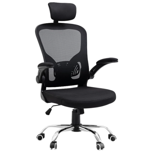 Cadeira Python Fly montada em ambiente de home office moderno, com design ergonômico e acabamento preto